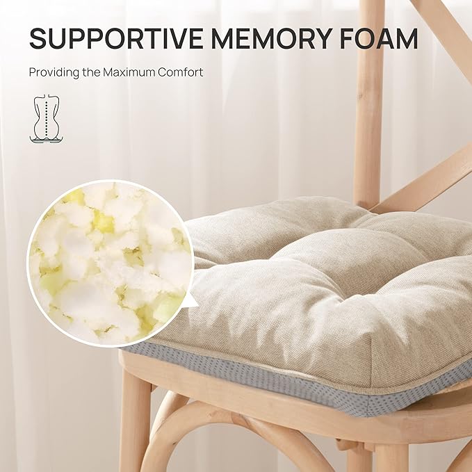 Love's cabin Memory Foam Chair Cushions Set of 4, Outdoor/Indoor Chair Pads for Dining Chairs 4 Pack, Seat Cushions for Kitchen, Dining Room, Office, Patio Chairs, 19"x19"x3.5" Khaki