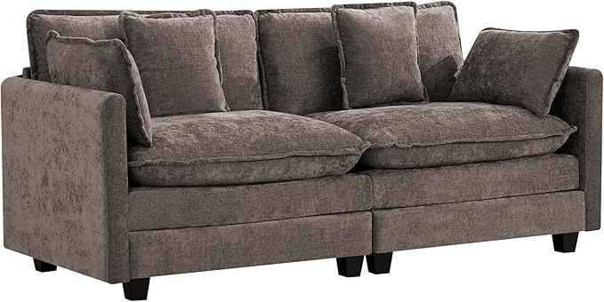 UMBFUN 2-Seater Cloud Couch, Oversized Comfy Modular Sectional Sofa with Deep Seat Cushions, Chenille Loveseat for Living Room, Apartment & Small Spaces, Brown