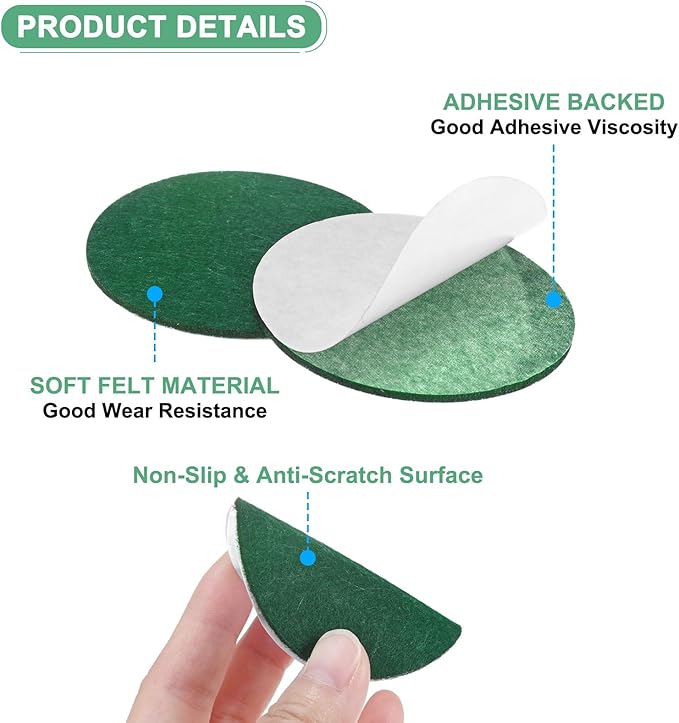 30-Pack Lamp Base Felt, 2.5 Inch Dia. 2mm Thick Self Adhesive Round Fabric Felt Pads for Lamp/Furniture/DIY, Non-Slip Fiber Backed Patch Circles with Adhesive Backing [Green]