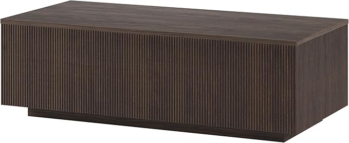 Henn&Hart 48" Fluted Rectangular Low-Profile Coffee Table for Living Room, Family Room, or Office, Alder Brown