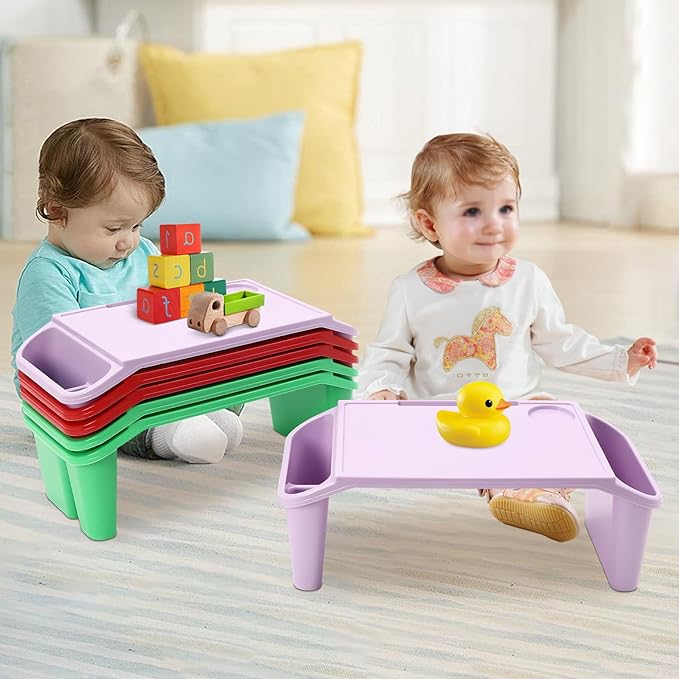 6 Pcs Kids Lap Desk Tray, 19.69 * 9.84 * 7.09in Lap Desks with Storage, Lap Desk Tray with Side Pockets and Slot for Writing Eating Game Classroom (2*Red+2*Green+2*Purple)