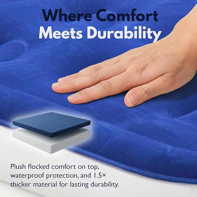 King Koil Full Size Premium Air Mattress with Built-in Pump for Home, Camping & Guests, 16" Inflatable Airbed Double High Adjustable Blow Up Mattress, Durable - Portable and Waterproof