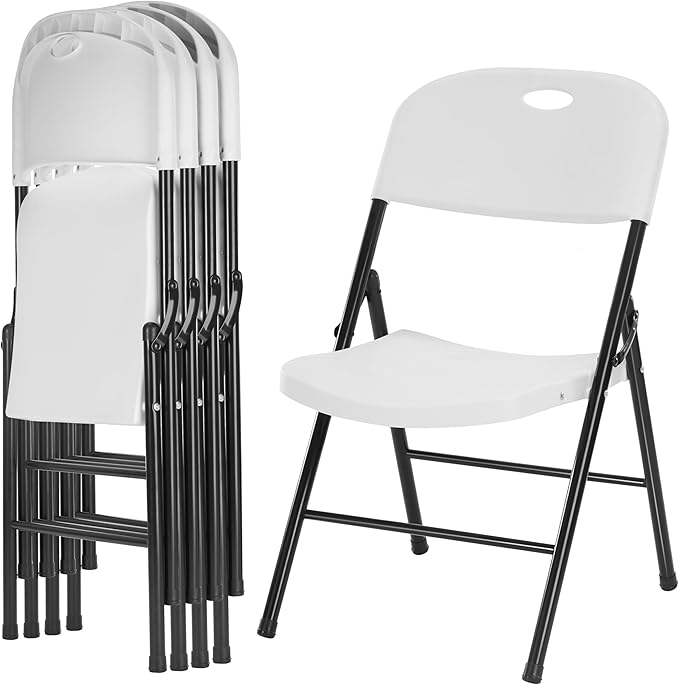Amazing for less 4-Pack Heavy Duty Plastic Folding Chair, 450 lbs Capacity Foldable Chairs for Indoor Outdoor, Stackable Portable Seating for Party, Wedding, Patio, Backyard, Office (White)