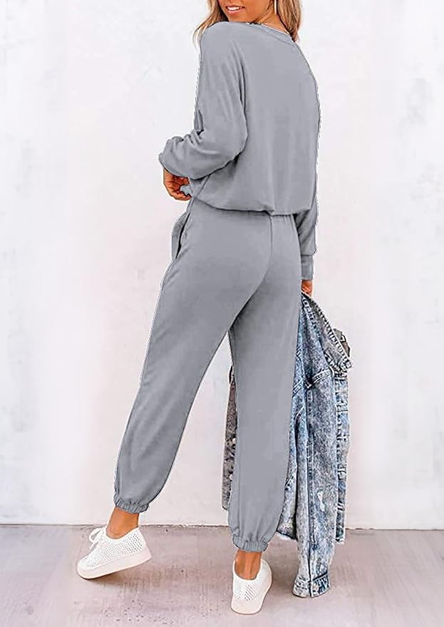 PRETTYGARDEN Women Fall 2 Piece Lounge Outfit Long Sleeve Tops High Waisted Jogger Pants Set Spring Travel Clothes Tracksuit