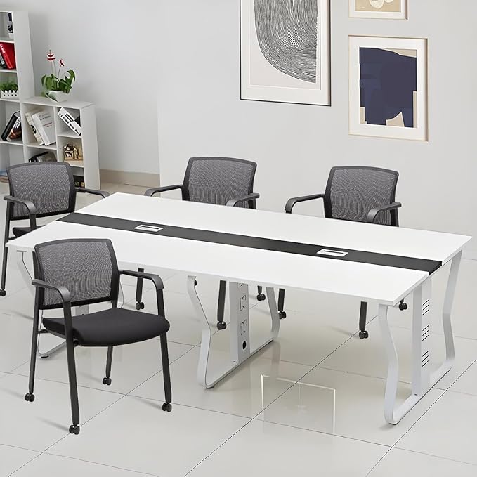 CLATINA Rolling Conference Chairs, 8 Pack Stackable with Wheels and Paddle, Ergonomic Mesh Back and Arms for Meeting, Conference, Training Room & Home Office (Black)