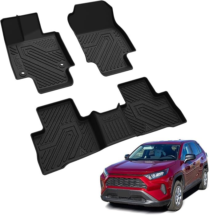 LASFIT Floor Mats for Toyota RAV4 2019-2025 (Only Fit Hybrid & Prime) | Hybrid LE/XLE/XSE/Limited & Prime All Weather TPE Custom Fit Floor Liner for RAV 4 1st and 2nd Row Car Mats Accessories, Black