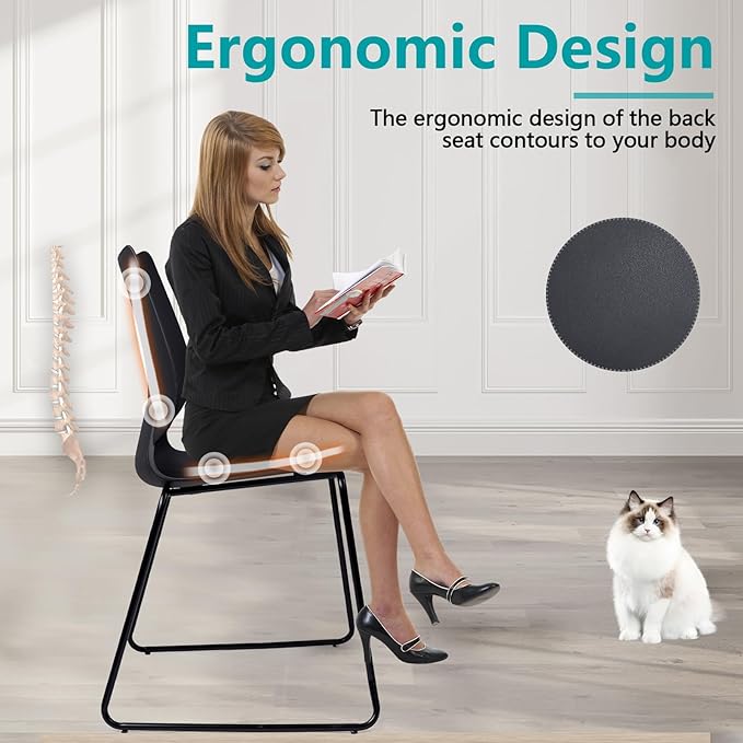 Stackable Waiting Room Chair, Stacking Office Chair with Ergonomic Lumbar Support and Metal Legs, Plastic Desk Chairs for Conference School Church Guest Reception Set of 12, Black