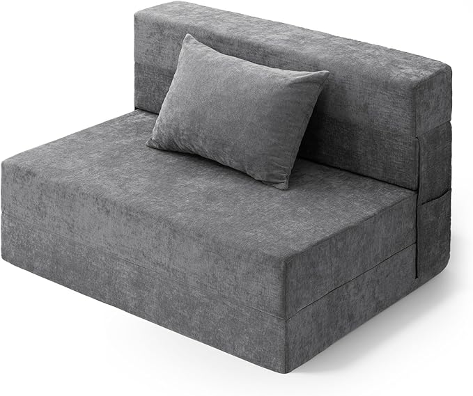 HOMFINE Folding Sofa Bed - Convertible Sleeper Chair with Pillow, Fold Out Couch, Memory Foam Floor Mattress, Futon Couch, Lazy Sofa for Living Room/Dorm/Guest Room/Home Office, Twin, Grey