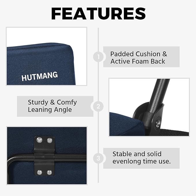 HUTMANG Bleacher Chairs with Back and Cushion,Stadium Seats with Back Support,Portable Bleacher Seat with Should Strap,Folding Comfort Padded Stadium Chairs for Adults Watch All Sport Event(Navt Blue)