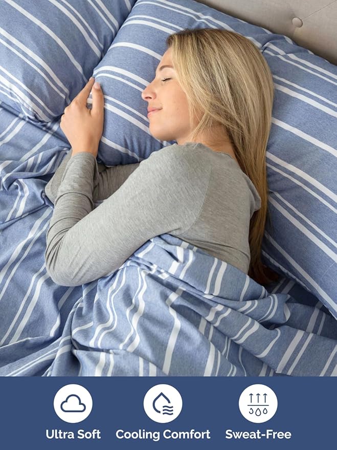Extra Deep Pocket King Sheets - 4 Piece Breathable & Cooling Bed Sheets - Hotel Luxury Bed Sheet Set - Soft, Wrinkle Free & Comfy - Easily Fits Extra Deep Mattresses - Deep Pocket Blue Striped Sheets