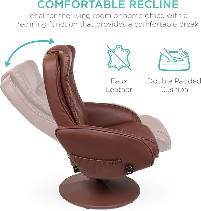 Best Choice Products Faux Leather Electric Massage Recliner w/Stool Footrest Ottoman, Remote Control, 5 Heat & Massage Modes, Side Pockets - Brown