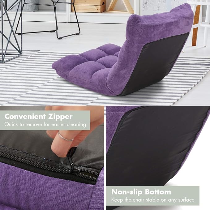 S AFSTAR Cushioned Floor Chair, 14-Position Adjustable Padded Lazy Recliner with Comfortable Back Support and Skin-Friendly Cover, Great for Reading, Playing Game, Meditating (Tender Violet)