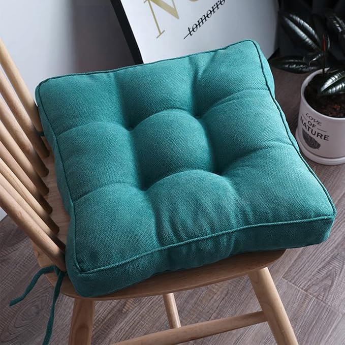 vctops Square Chair Pad Seat Cushion with Ties Solid Color Soft Chair Pads Comfy Velvet Cushion Pillow for Kitchen Dining Office Chair Kids Reading (Blue Green,16"x16")