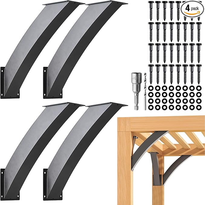 Uphode Heavy Duty Integrated Arc 4''x4''(Actual Tube Dia: 3.2''x 3.2'') 45 Degree Angle Support Pergola Brackets Q235-Steel 4Pack