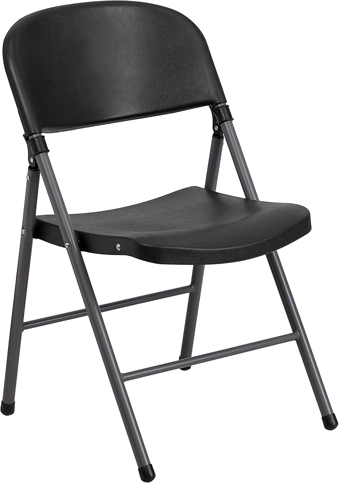 Flash Furniture 2 Pack HERCULES Series 330 lb. Capacity Black Plastic Folding Chair with Charcoal Frame