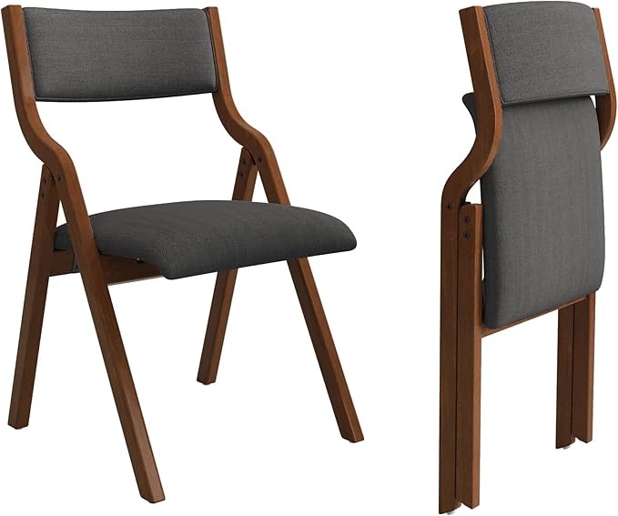 Ball & Cast Modern Folding Chairs Foldable Dining Chairs Set of 2, 18" Seat Height, Dark Grey