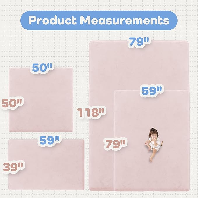 PaPaMat 1.5" Thick Baby Play Mat for Floor, 39x59 Playpen Mat, Pro Soft Flannel Foam Mats Toddler Infant Kids Crawling for Nursery Rug Playroom Living Room Waterproof Easy Care Non-Slip (Baby Pink)