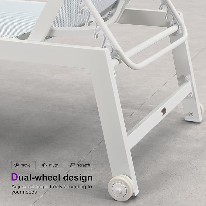 PURPLE LEAF Oversize Chaise Lounge Chair Outdoor 2 Pieces White Aluminum Lounge Chair with Wheels and Table for Pool Deck Patio, Mixed Color