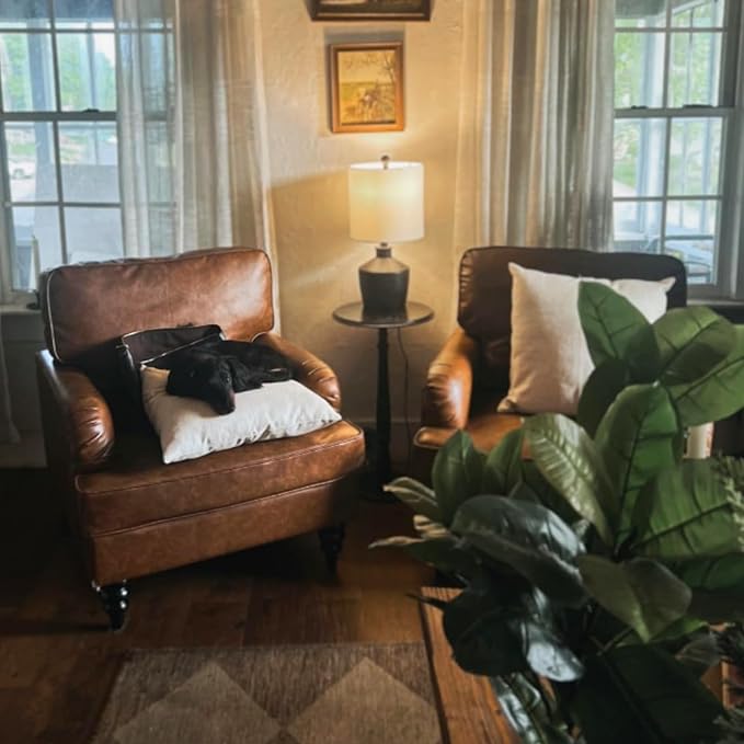 chairus Mid Century Modern Faux Leather Accent Chair Set of 2, Vintage Club Armchair with Firm Supportive Seat & Soft Backrest, Comfy Single Sofa Reading Chair for Living Room Bedroom Apartment, Brown