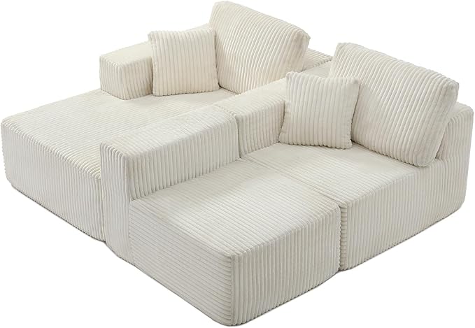 108" Boneless Cloud Sectional Couches for Living Room, Comfy Fluffy L Shaped Memory Foam Deep Seat Boneless Couch, Modular Sectional Sofa with Left Facing Chaise, Beige