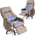 EMIAH Ergonomic Office Chair with Footrest Electric Reclining Executive Office Chair Big and Tall with Massage and Ventilation High Back Comfortable Swivel Desk Chair, Genuine Leather (Light Khaki)