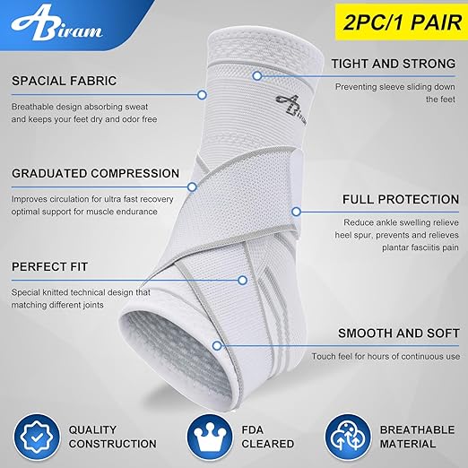 ABIRAM Ankle Brace for Women & Men, Ankle Compression Sleeve with Wrap, Foot Support Sleeve, Ankle Support for Sprained Ankle, Plantar Fasciitis Relief Socks, Achilles Tendonitis, Sports, S