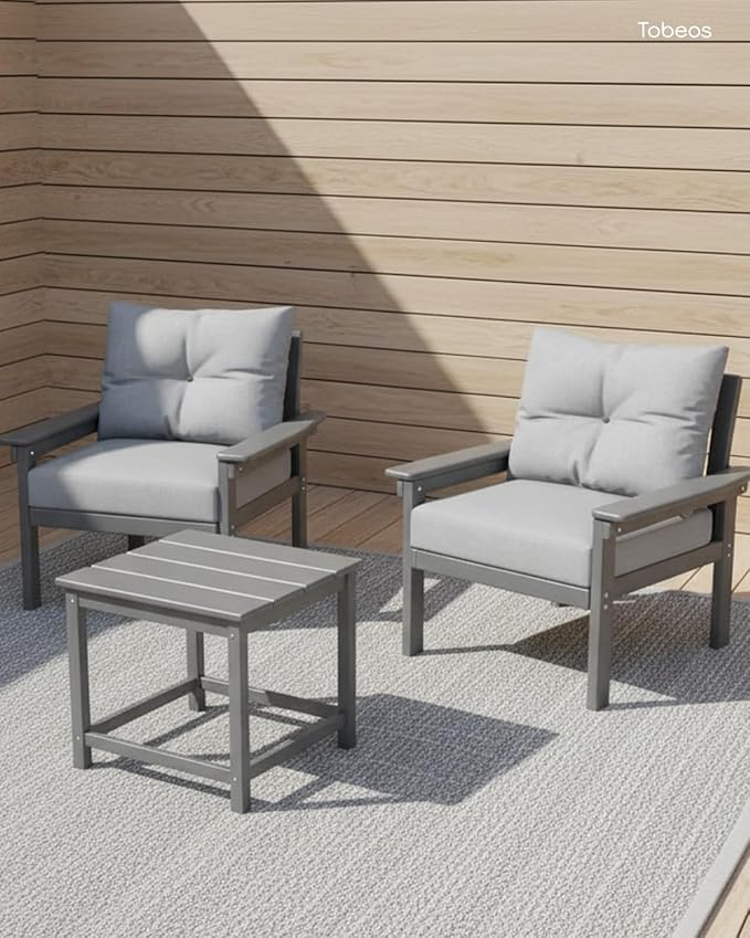 HDPE Patio Coffee Table, All-Weather Outdoor Coffee Table Patio Conversation Sets for Lawn, Garden, Porch, Balcony, Deck, Grey