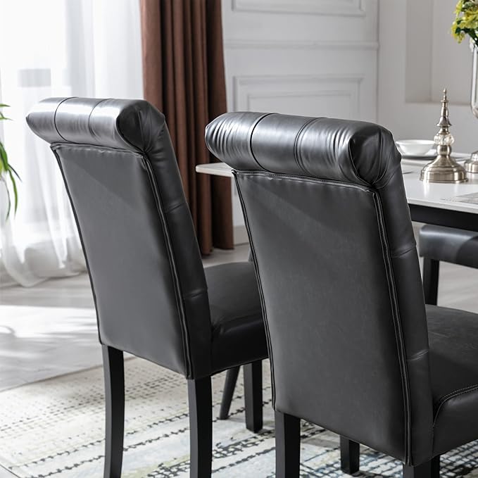 chairus Dining Chairs Set of 2 Mid Century Modern Living Room Chairs with Button Tufted High Back PU Leather Armless Chair Comfy Upholstered Side Chairs for Kitchen/Restaurant/Bedroom, Black