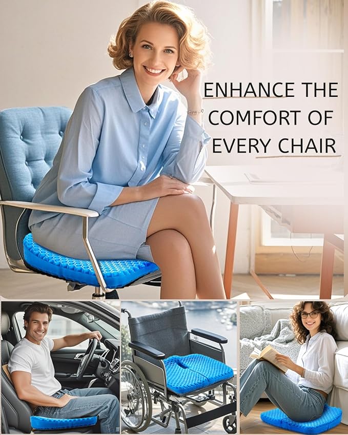Anzeng Gel Seat Cushion for Long Sitting, Gel Cushion for Pressure Relief, Soft & Breathable, Chair Cushion for Office Chair, Car, Wheelchair, Seat Cushion with Non-Slip Black Cover