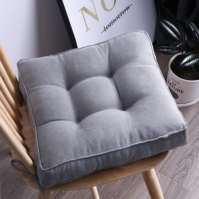 vctops Square Chair Pad Seat Cushion with Ties Solid Color Soft Chair Pads Comfy Velvet Cushion Pillow for Kitchen Dining Office Chair Kids Reading (Grey,18"x18")
