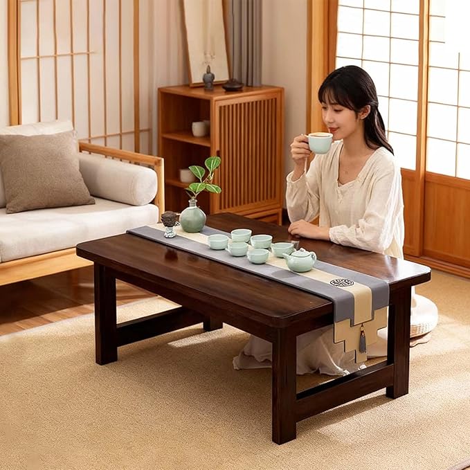 Japanese Folding Floor Table Foldable Coffee Tables Wood Low Desks Versatile for Sitting Dining Table Tea Tatami Desk No Assembly Unique (31.5 * 19.7 * 11.8 inch)