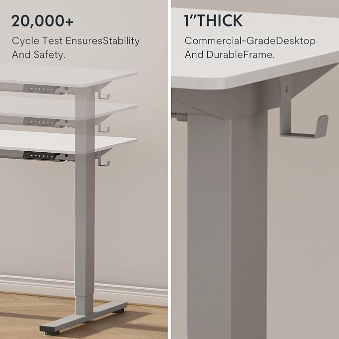 FLEXISPOT EN1 One-Piece Adjustable Desk 40 x 24 Inches Stand Up Desk Workstation Electric Standing Desk with Seamless Desktop (Silver Frame + 40 inches White Top, 2 Packages)