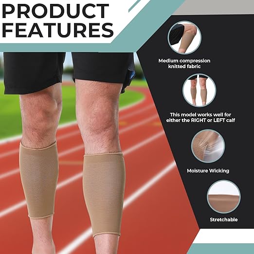 NeoTech Care Calf Compression Sleeve for Calves Support or Shin Splint (Beige Color, Size XL, 1 Pair)