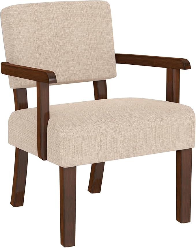 FAGAGA Accent Chair,Armchairs with Solid Wood Frame and Legs,Upholstered Reading Leisure Chair for Bedroom,Office,Waiting Room (Linen, Beige, One Chair)
