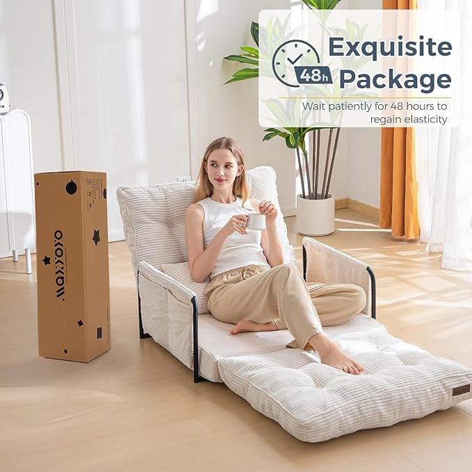 MAXYOYO Adjustable Floor Sofa Couch with Pillow, Multi-Functional Bean Bag Bed, 5-Position Foldable Lazy Sofa Sleeper Bed with Armrest, Versatile Floor Seating for Reading Gaming, Beige, Single
