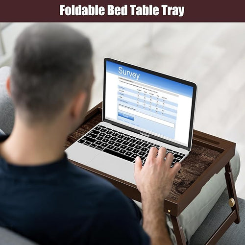 2 Pack Bamboo Breakfast Tray with Telescopic Legs Tray with Foldable Legs and Removable Stand | Ergonomic Handle | Portable Bed Tray for Dining, Working, Laptop, Tablet and Phone