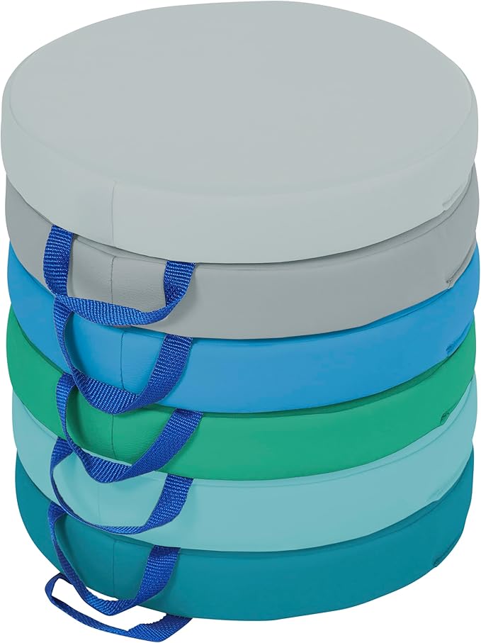 Back2School Express Round Floor Cushions with Handles, Flexible Seating, Contemporary, 6-Piece