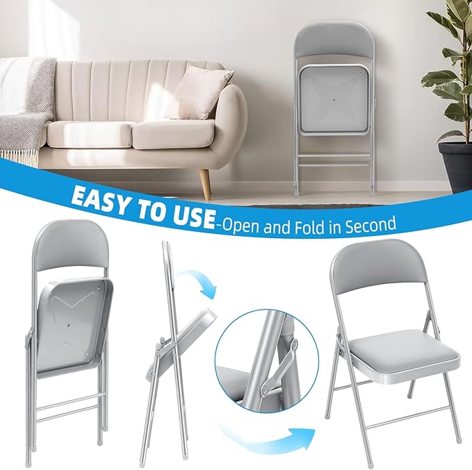 10 Pack Gray Padded Folding Chairs Set - Comfortable Stackable Portable Chairs for Indoor Outdoor, Events, Parties, Office, Wedding (PU Leather, Slate Gray,School Chair)