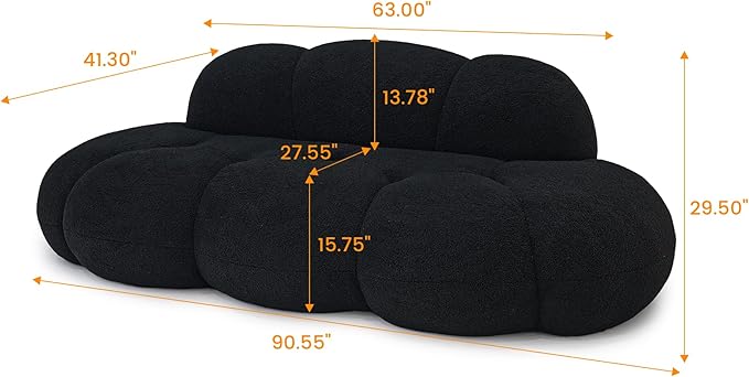 JACH Boneless Cloud Couches for Living Room Apartment, Modern Comfy Upholstered Sofa, Modern Leisure Sofa, Upholstered Couch for Bedroom, Small Space (Black, No Assembly Required)