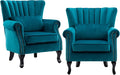 chairus Mid-Century Modern Accent Chairs Set of 2 Comfy Sofa Chairs Channel Back Armchairs with Small Pillow for Living Roon Bedroom Club - Velvet, Teal