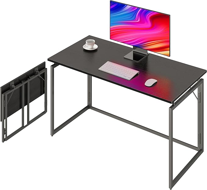 Folding Desk - 31.5" Wood Top Foldable Desk for Small Spaces | No Assembly Required Compact Desk for Home Office, Writing, and Study