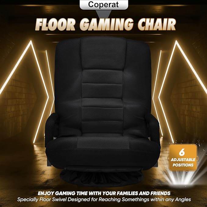 Swivel Gaming Chair 360 Degree Multipurpose Floor Chair w/Armrest & 6 Adjustable Postions Backrest for Adults & Kids, for Reading, Gaming, Watching, Relaxing, Black