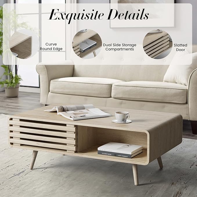 Easyego Coffee Table with Storage, Farmhouse Wood Tables for Living Room, Easy Assembly, Suitable for Various Home Styles (Oak)