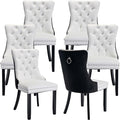 YeahFurn Modern Dining Chairs Set of 6, Tufted Upholstered Dining Room Chairs with Nailhead, PU Leather Front & Velvet Back, Solid Wood Legs, Kitchen Chairs, Sillas de Comedor (White & Black)