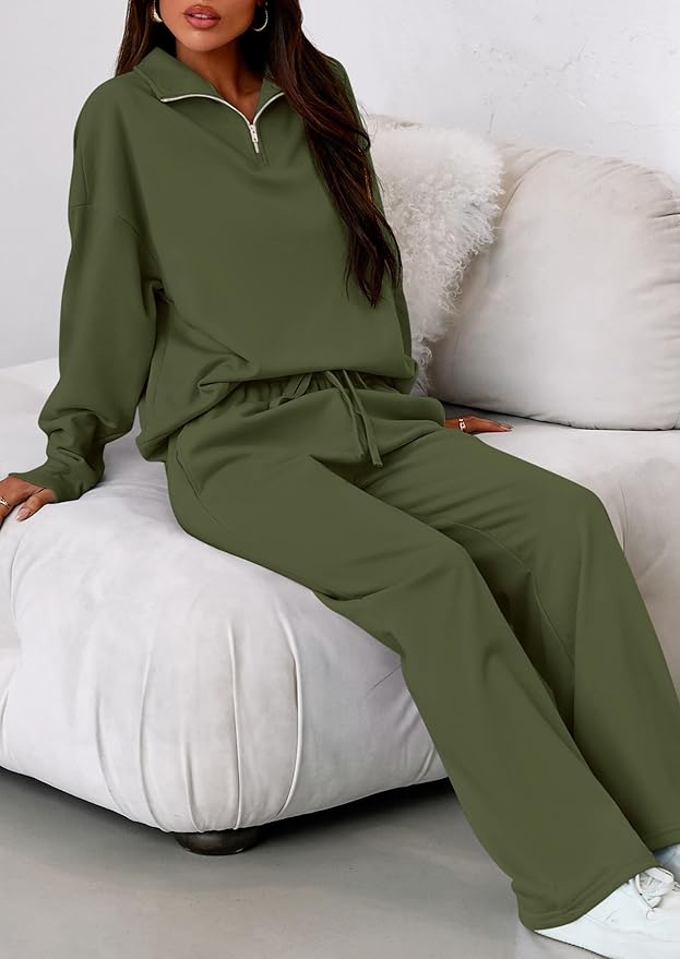 PRETTYGARDEN Womens Casual Two Piece Sets Fall 2026 Outfits Quarter Zip Sweatshirts Straight Leg Pants Sweatsuits Tracksuit
