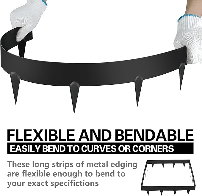 Worth Garden 10-Pack (34Ft Total) Galvanized Steel Landscape Lawn Edging - 6 in. H Bendable Metal Strips - Hammer-in 18-Gauge Flexible Black Edging Border - Yard Pathway Divider - Buckle Connection