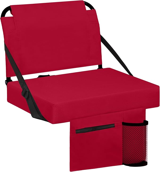 Stadium Seat for Bleachers with Back Support and Wide Padded Cushion Stadium Chair - Includes Shoulder Strap and Cup Holder