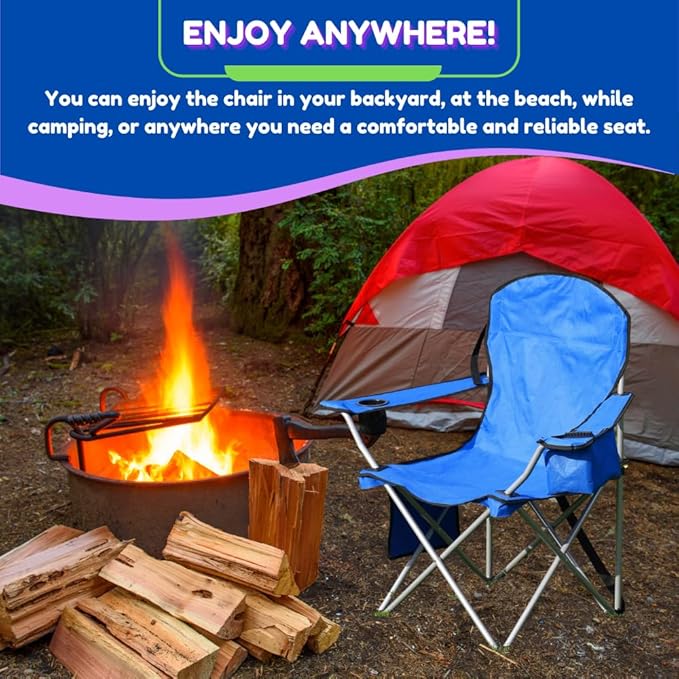 EZONE 4-Pack Camping Chairs with Built-in Ice Cooler, Portable Chair, Storage Pocket, Cup Holder, and Carry Bag Perfect for Camping, Tailgating, Fishing, Beach, and Lawn (4, Blue)