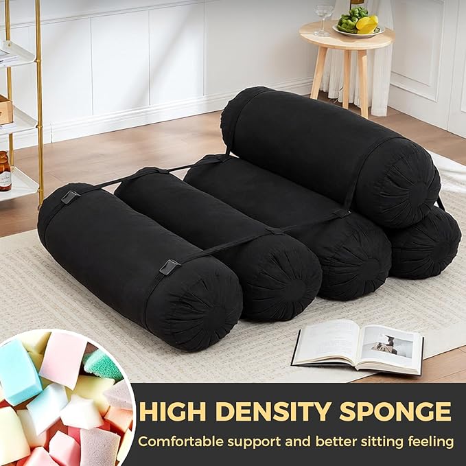 Ekskiei Bean Bag Chair, Corduroy Sectional, Flexible Floor Seating Lazy Sofa, Soft Foam Filled Lounger, Non-Removable Cover, Reconfigurable Design,Living Room,Bedronm&Offices,Black