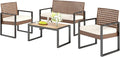 Sophia & William 4 Pieces Patio Conversation Set, Wicker Outdoor Furniture Set for 4, All Weather Outdoor Seating Set, Rattan Loveseat & Single Chairs with Cushions & Acacia Wood Coffee Table, Beige